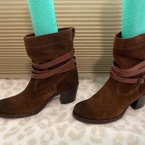 Frye,  Womens Jane Strappy Suede Boots, Brown, Lightly Worn